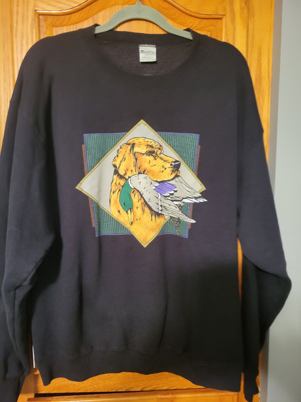 90'S Marathon Apparel dog print animal sweatshirt made in USA men's Large Vintag
